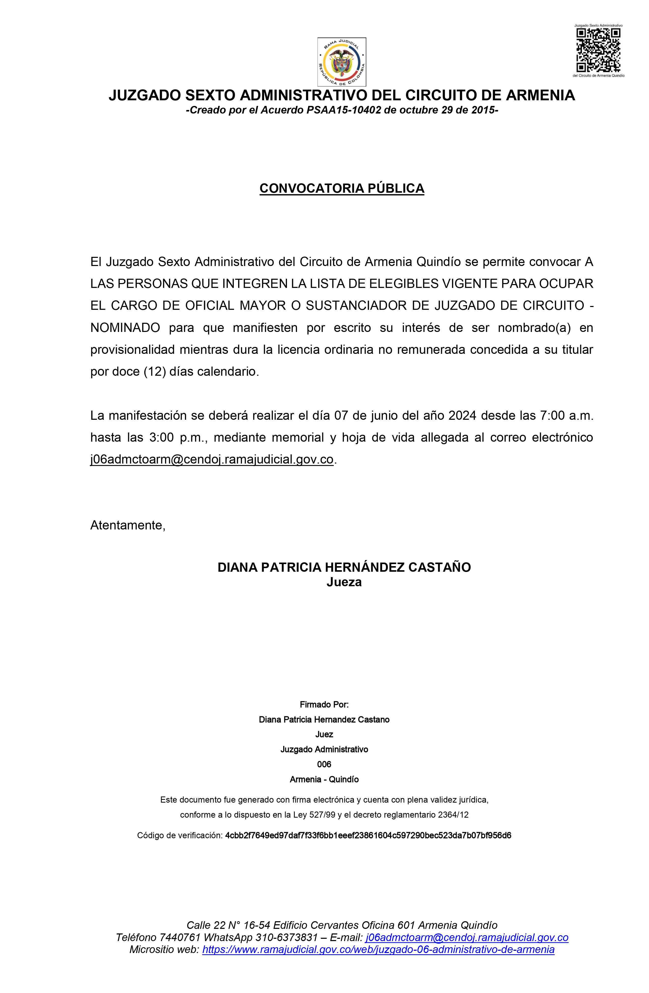 Convocatoria oficial mayor en provisionalidad